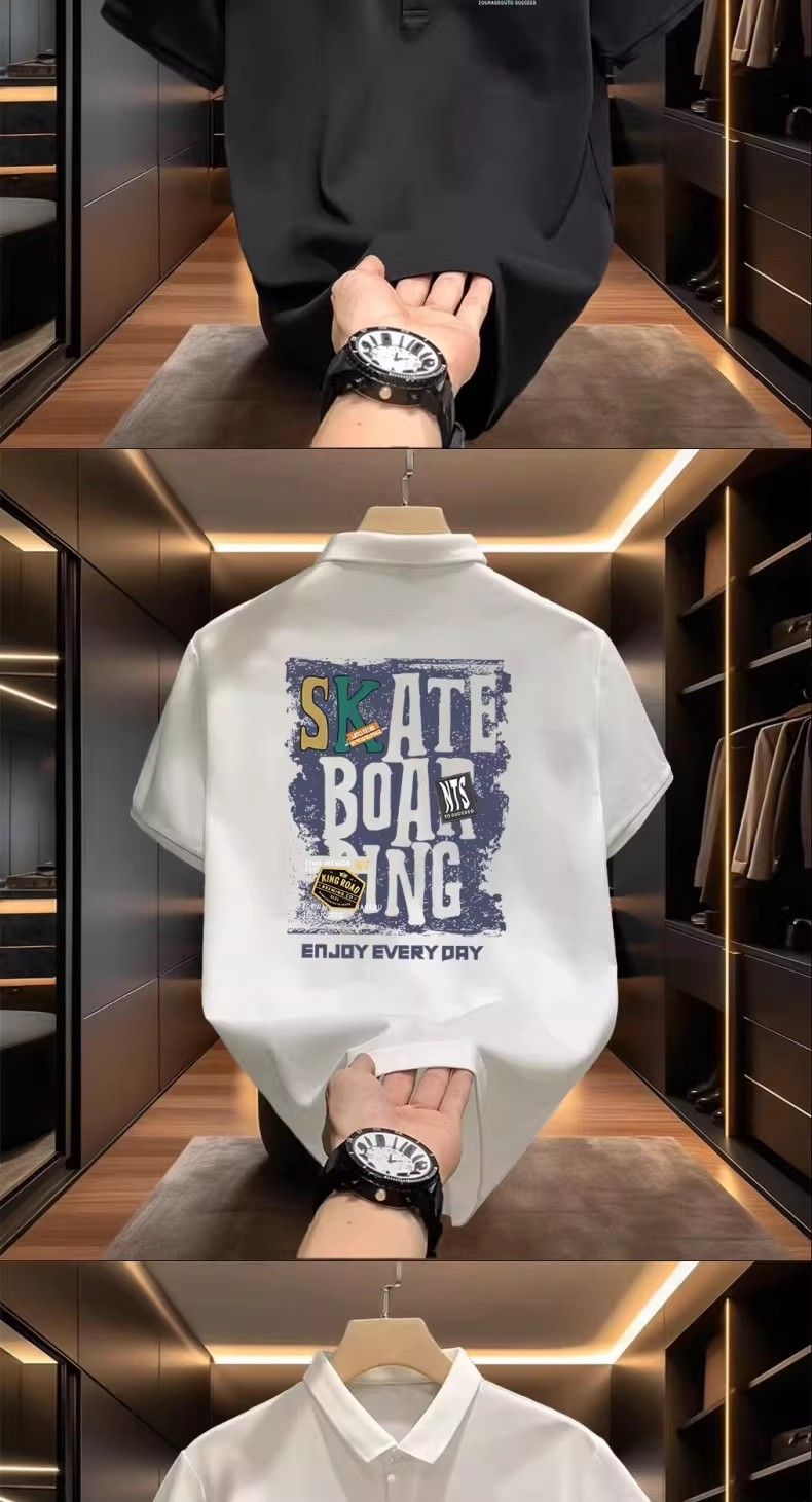 Camicia da uomo a maniche corte con risvolto ampio, maglietta casual alla moda da lavoro_voghion.com