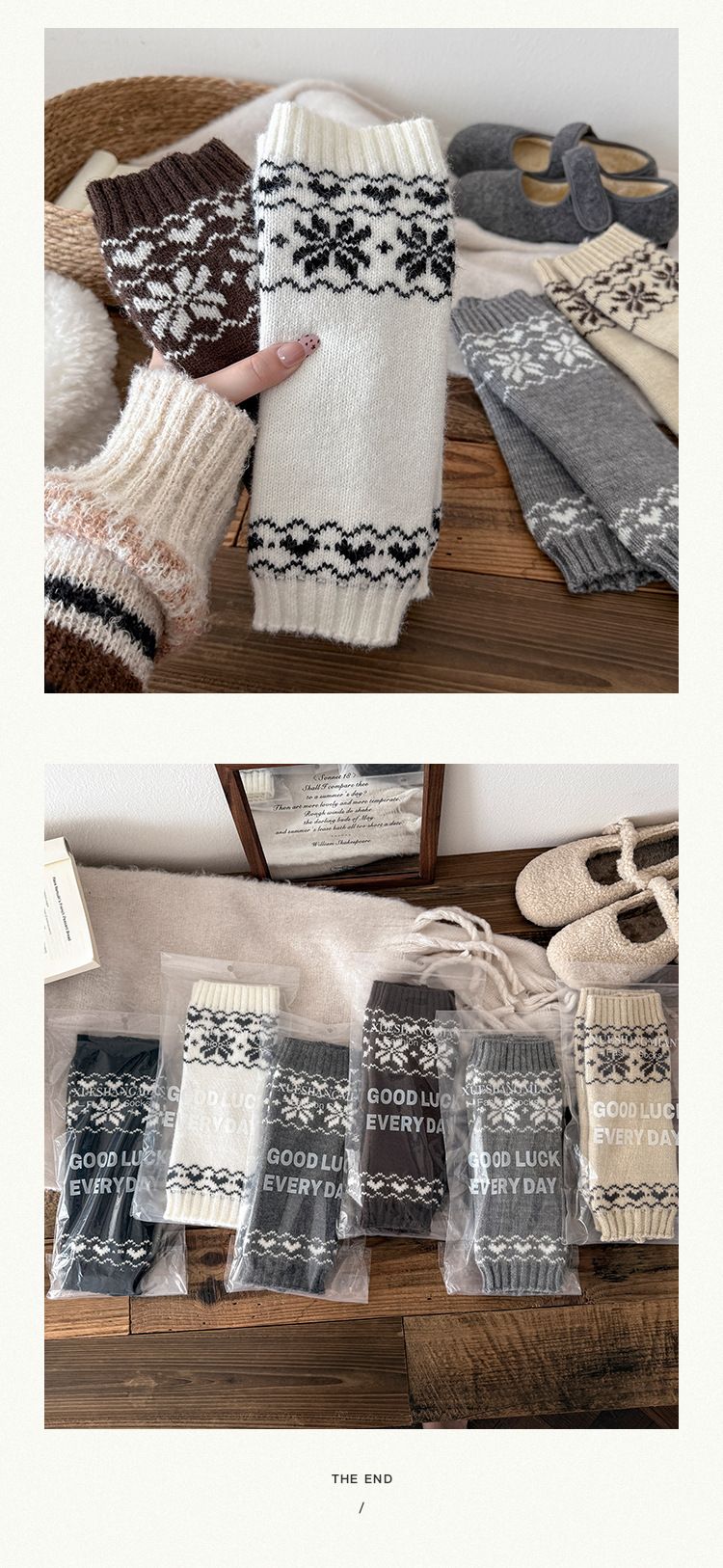 Calzini morbidi in maglia Fair Isle con motivo a fiocco di neve e fiocco, in caldo misto acrilico, altezza a metà polpaccio_voghion.com