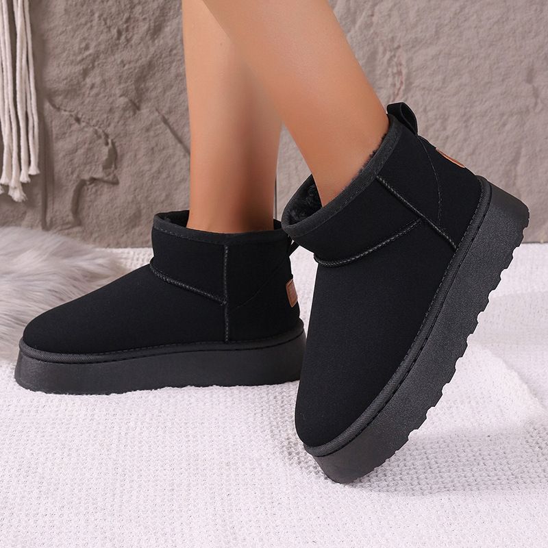 SHLIANG Bottes de neige à plateforme épaisse en peluche pour femmes, chaussures d'hiver chaudes en fourrure et coton, bottines en daim à enfiler, chaussures rembourrées Y0074_voghion.com