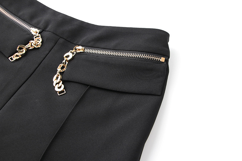 Pantalon à jambes larges pour femmes, Style de travail, Style de déplacement, chaîne noire, décoration drapée, tempérament, pantalons décontractés, une pièce, tendance_voghion.com