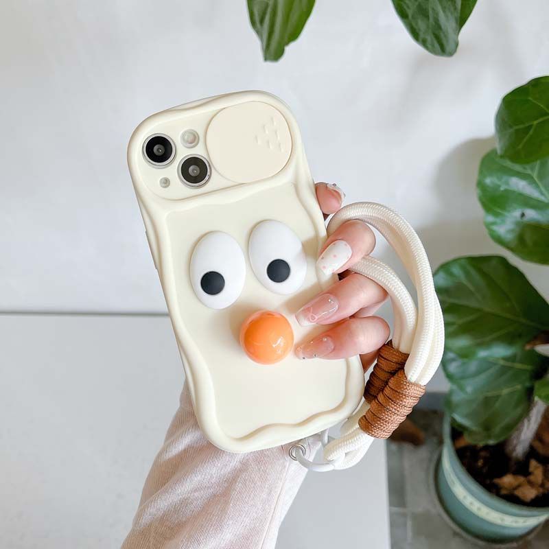 Cartoon Eyes Wrist Strap Soft Cover for iPhone 16 14 Pro Max 15 Plus Camera Lens Protective Cover for iPhone 11 12 13 14 15 Pro Max_voghion.com