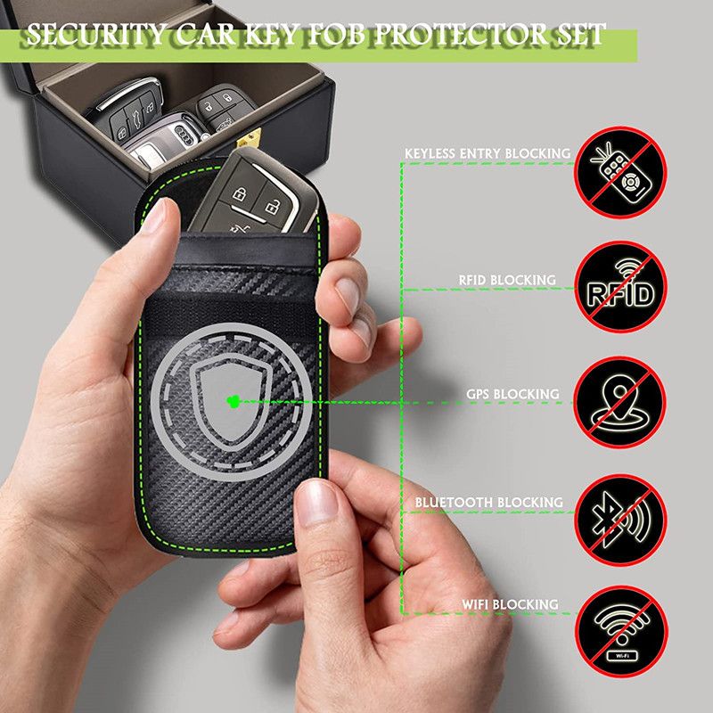 1 Shielding Box + 2 Key Bags Anti-Theft Sensor Car Keyless Entry System Anti-Magnetic Scan_voghion.com