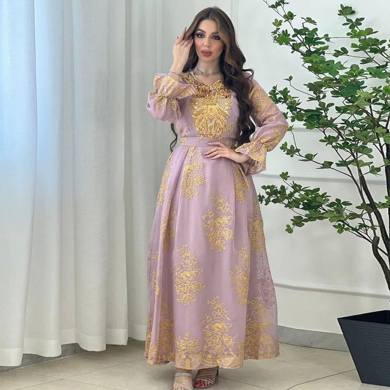 Vestido de cena de fiesta musulmana con apliques bordados_voghion.com