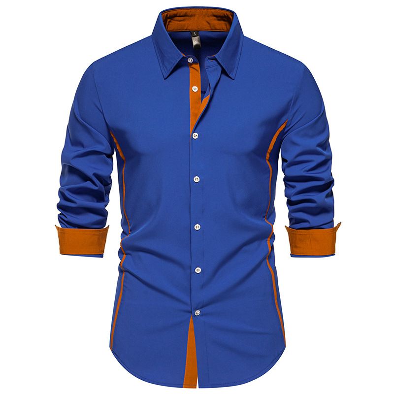 Suitable For All Seasons Spring And Autumn Color-Block Fashion Casual Triangle Collar Long Sleeve Shirt Men's Clothing_voghion.com