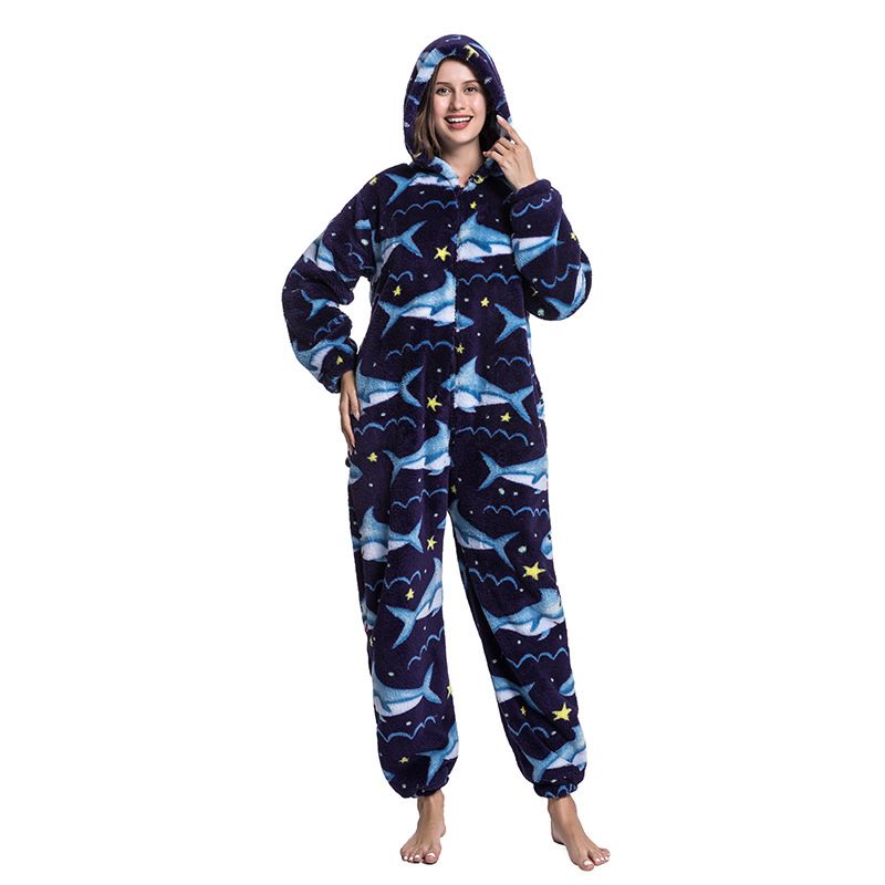 Cartoon Tier Pyjamas Niedlich Verdickt Unisex Paar Neue Flanell Homewear Einhorn Erwachsene Onesie_voghion.com