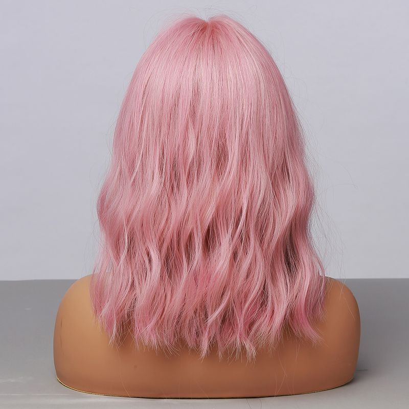 HAIRCUBE parrucca sintetica ondulata con frangia caschetto corto parrucche rosa parrucca riccia ondulata lunghezza spalle parrucca Cosplay parrucca colorata quotidiana_voghion.com