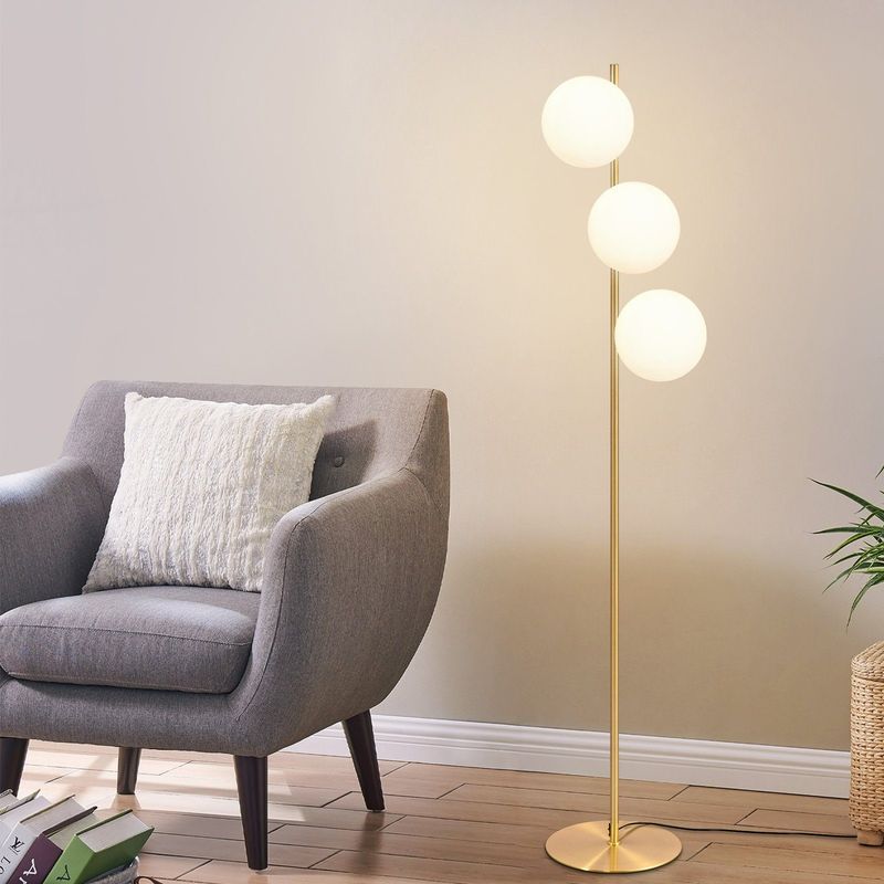 Glitzerlife Stehlampe Gold Modern Stehleuchte - 3 Flammige E27 Design Standleuchte Mit Fußschalter Metall Aus Glaskugel Bodenlampe Für Schlafzimmer Büro Hotel_voghion.com