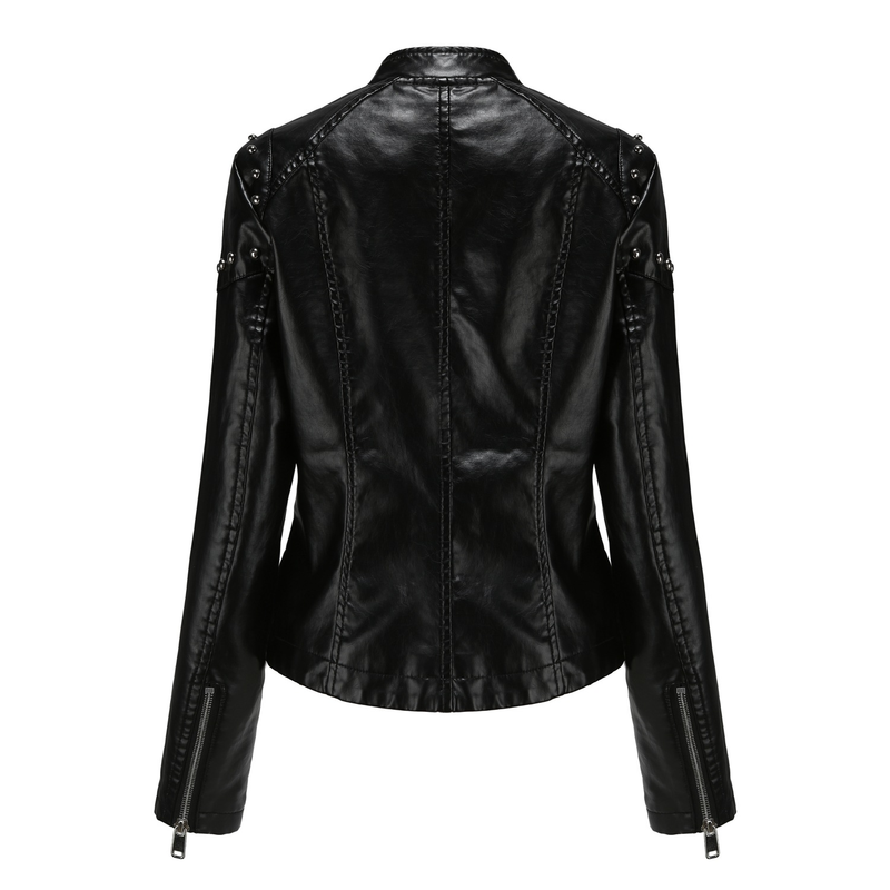 Giacca in pelle con rivetti da donna, nuova moda 2021, con colletto rialzato, tinta unita, primavera e autunno_voghion.com