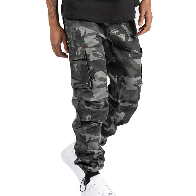 25 Spring Summer New Men's Casual Pants Multi-Pocket Solid Color Loose Jogger Cargo Trousers_voghion.com