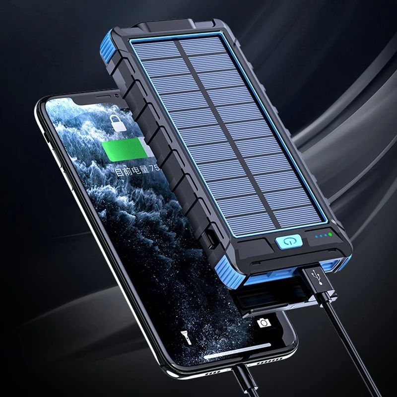 Waterproof Solar Power Bank 20000 MAh LED SOS Light Portable Charger Powerbank For IPhone Samsung Huawei Xiaomi External_voghion.com