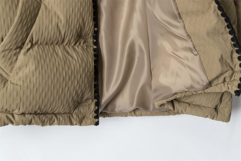 Übergroße Pufferjacke – Steppmantel mit Stehkragen und Kordelzug (Schwarz/Khaki, S/M/L)_voghion.com