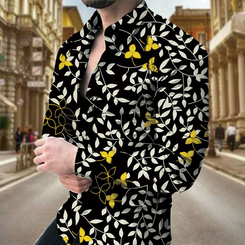 Camicie a maniche lunghe stampate con geometrie per il tempo libero, primavera e autunno 2024, di qualità imbattibile, da uomo_voghion.com