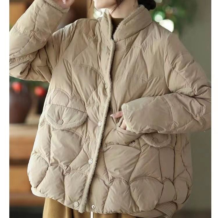Vinter Ny Jakke Dame Hvid Andedun Stand Up Krave Blonde Let Kort Løs Og Alsidig Tynd Frakke_voghion.com