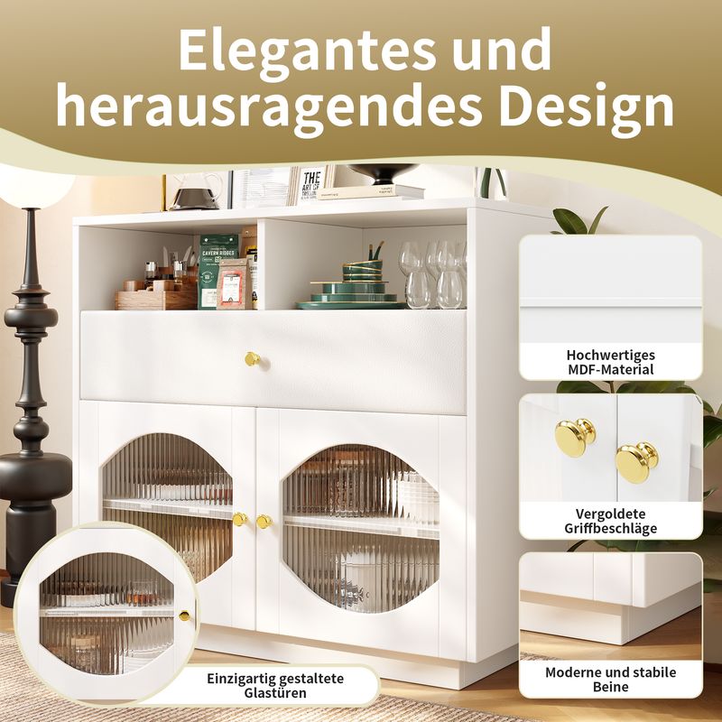 Küchenschrank Weiß 100x90,5cm Mit Glastüren, Credenza Für Küche & Wohnzimmer_voghion.com