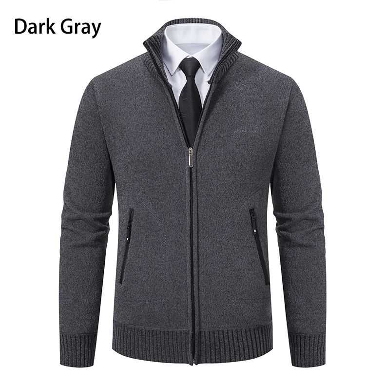 2023 winter men's sweater sweater cardigan high collar slim lapel trend thickened warm jacket_voghion.com