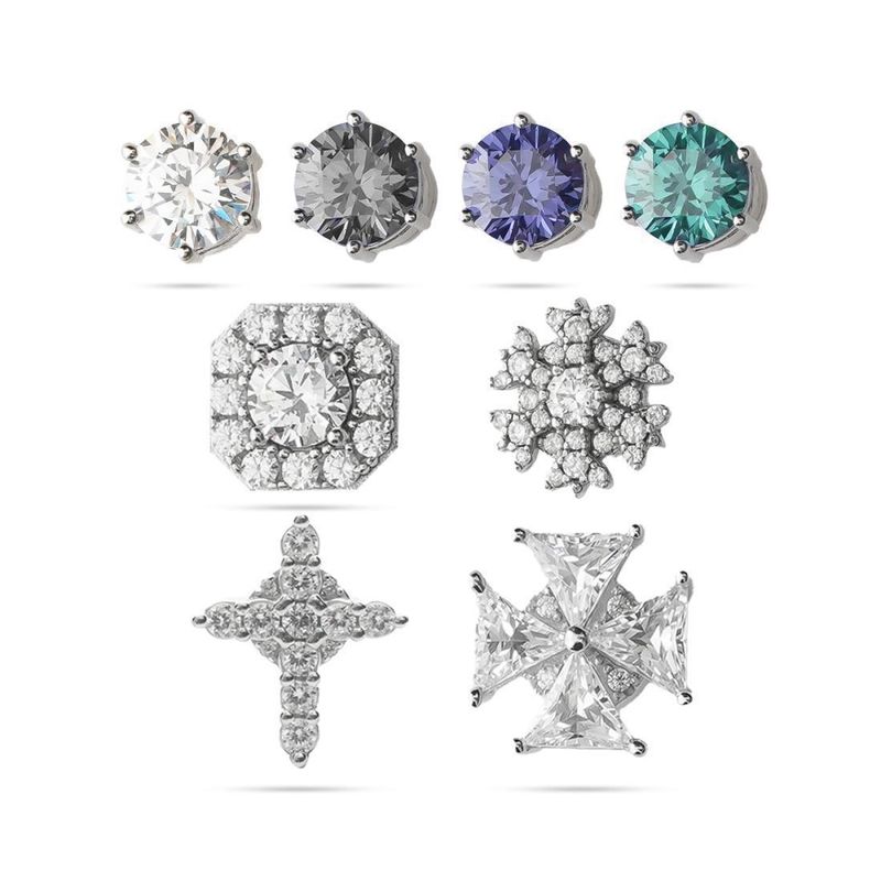 White & Gray Zircon Magnetic Clip-On Earrings – Hip Hop Style Inspired By Neymar & Ronaldo, No Piercing Required_voghion.com