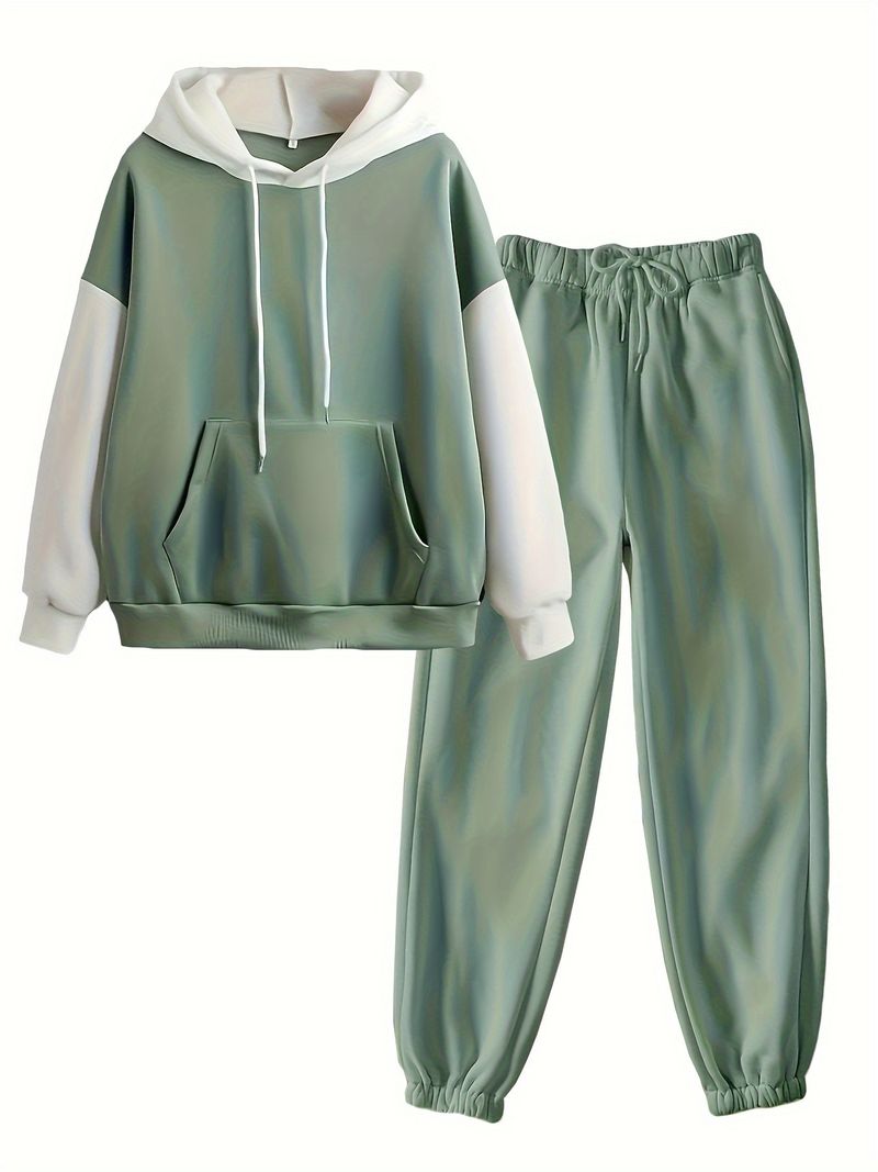 Women's Clothing autumn and winter new color matching hooded suit sweatshirt kangaroo pocket_voghion.com