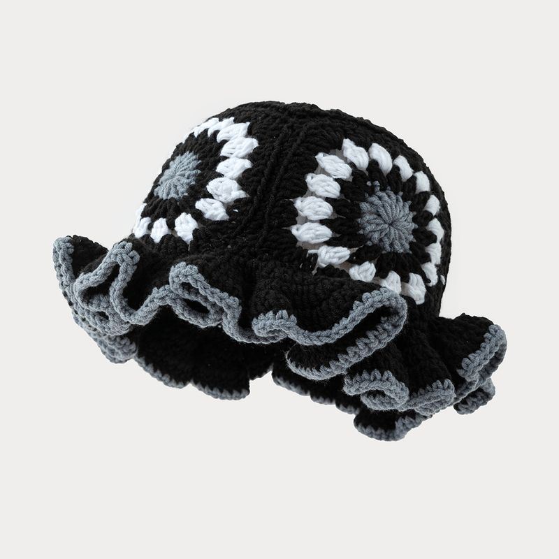 Handgestrickte Häkelmütze für Damen mit Wellenrand, hohlem Granny Square-Muster, Vintage-Spitzendesign, atmungsaktiv und warm – die perfekte Wintermütze für Damen._voghion.com