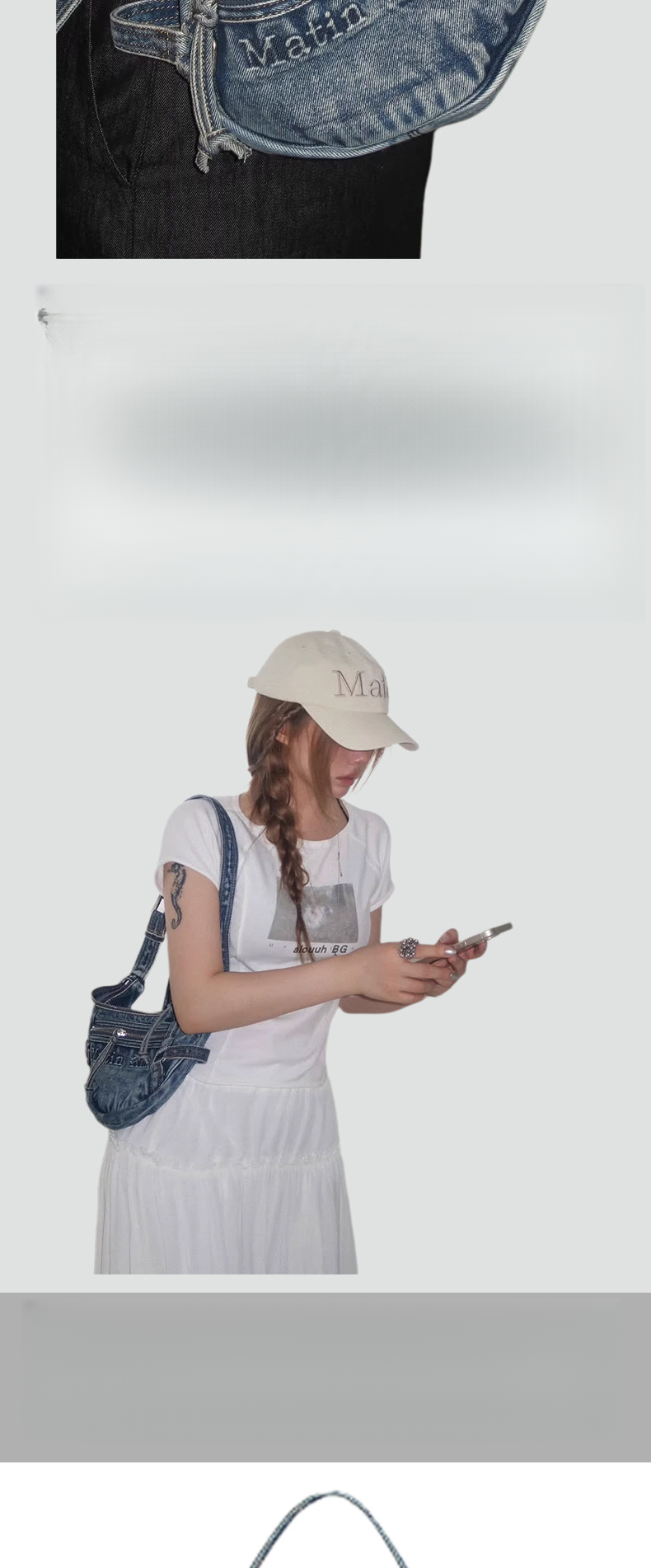 2025 Spring And Summer Korean Version Of The Crescent-shaped Dumpling Bag Crossbody Bag Small Women's Shoulder Denim Handbag Leather Goods Fashionable_voghion.com