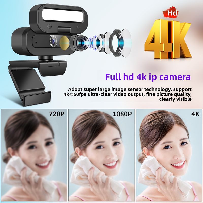 Telecamera per conferenza live USB con luce di riempimento 4K B18 per computer_voghion.com