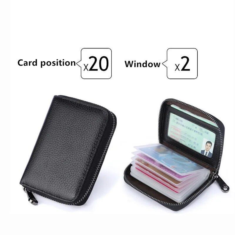 Portatarjetas con 20 retenes, funda para tarjetero de PU para negocios, Banco de crédito, tarjeta de identificación, bolsa para monedas, carteras antidesmagnetización_voghion.com