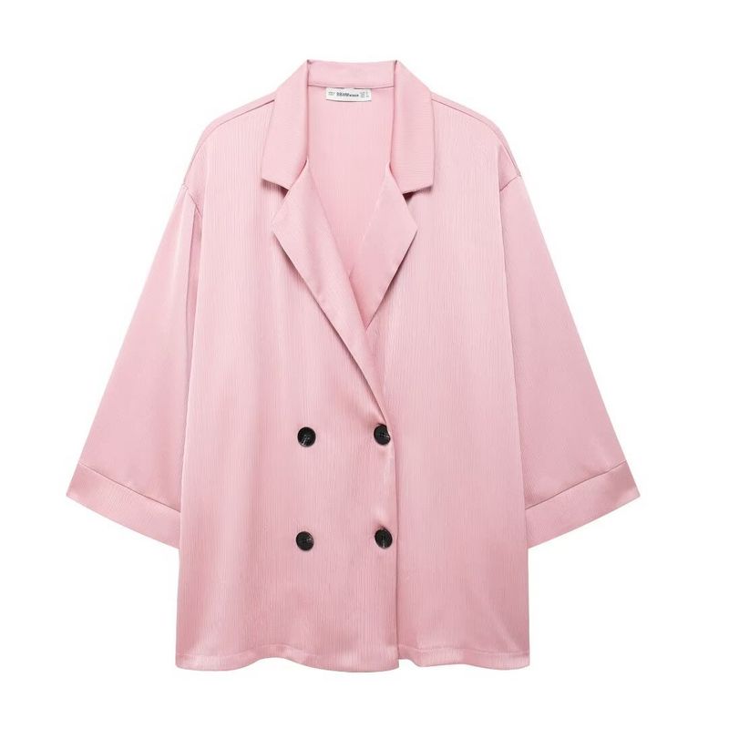 Roupas femininas estilo de rua com efeito amassado, blazer trespassado, calças com efeito amassado_voghion.com