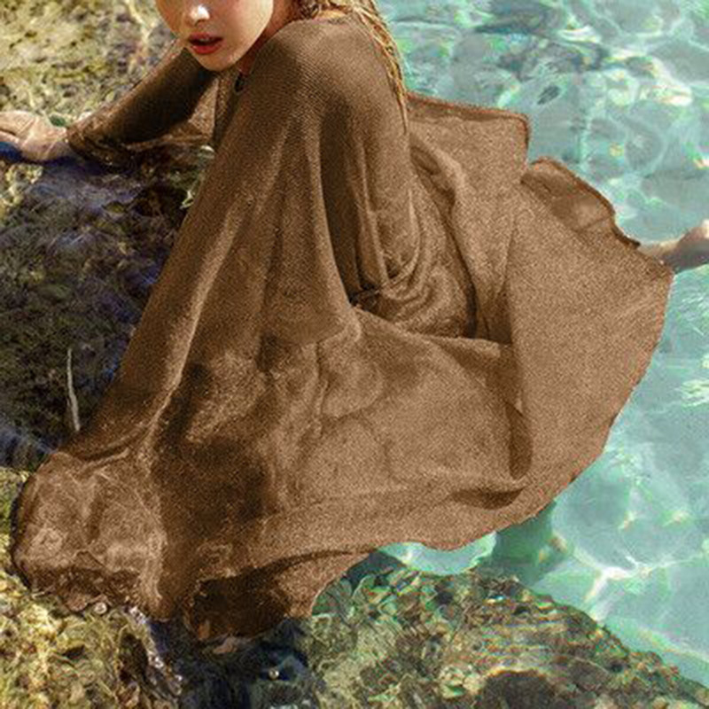Cárdigan de malla elástica para mujer, top de playa protector solar largo, bikini, hijab para mujer_voghion.com