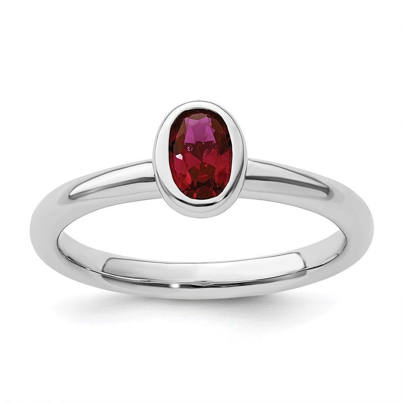Sterling Silver Stackable Expressions Oval Created Ruby Ring_voghion.com