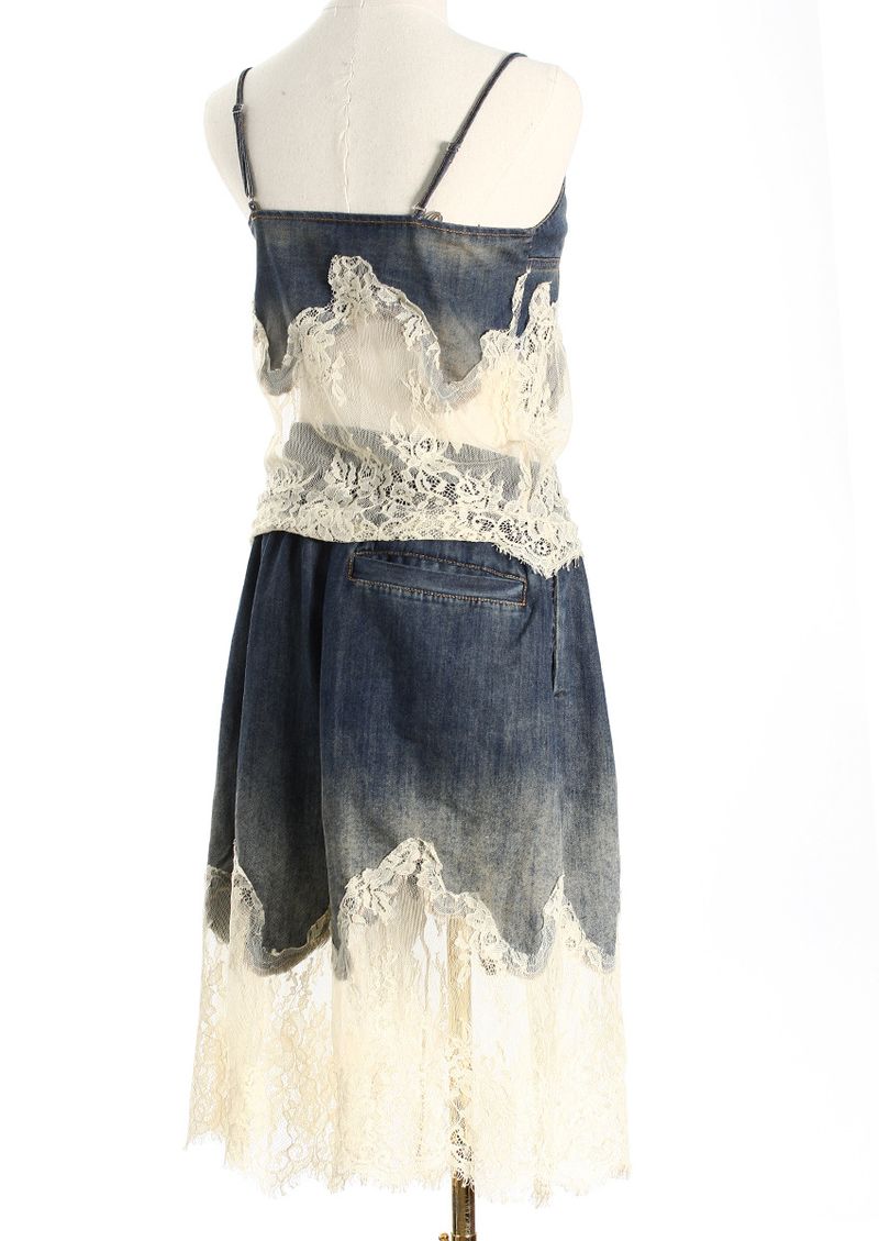 Completo estivo personalizzato in due pezzi in denim, stile nuovo, ragazza sexy, con giunture in pizzo, pantaloncini in denim morbido con bretelle_voghion.com