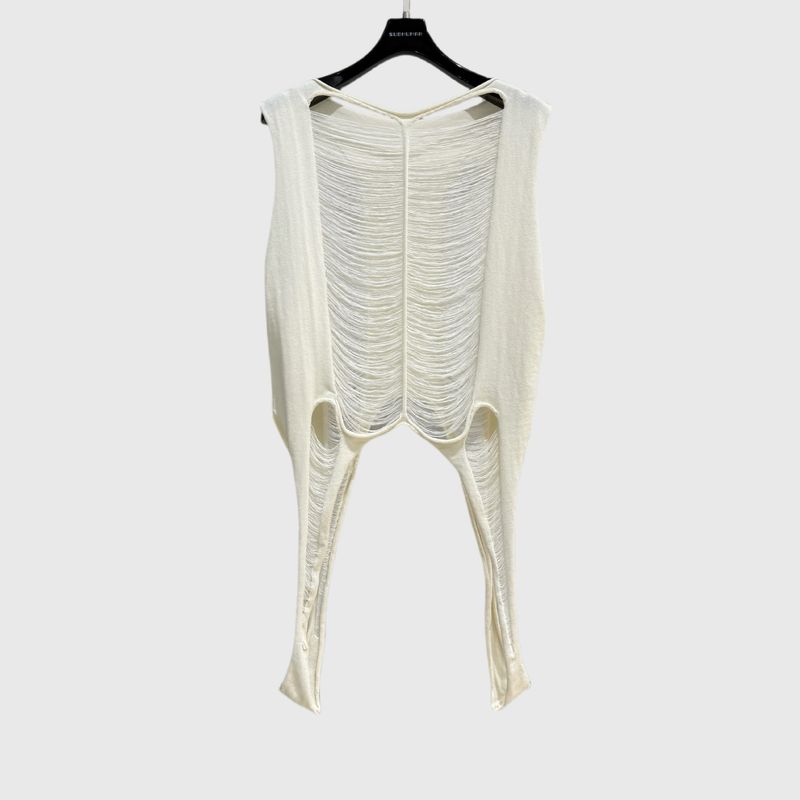 meisje SUBHUMAN | Hollow Out onregelmatig gebreid dames niche-ontwerp Spicy Girl doorschijnende mouwloze dunne top_voghion.com