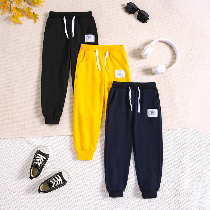 Mother&Kids Kids Kids solid color tracksuit pants boys casual pants drawstring combination sweatpants_voghion.com