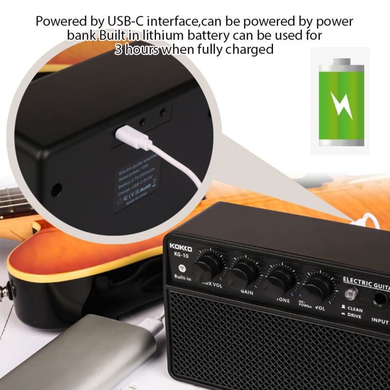 Kokko 10 W elektromos gitár hangszóró újratölthető hordozható audio Bt/fejhallgató csatlakozó 6,35 mm-es univerzális interfész csatlakozó_voghion.com