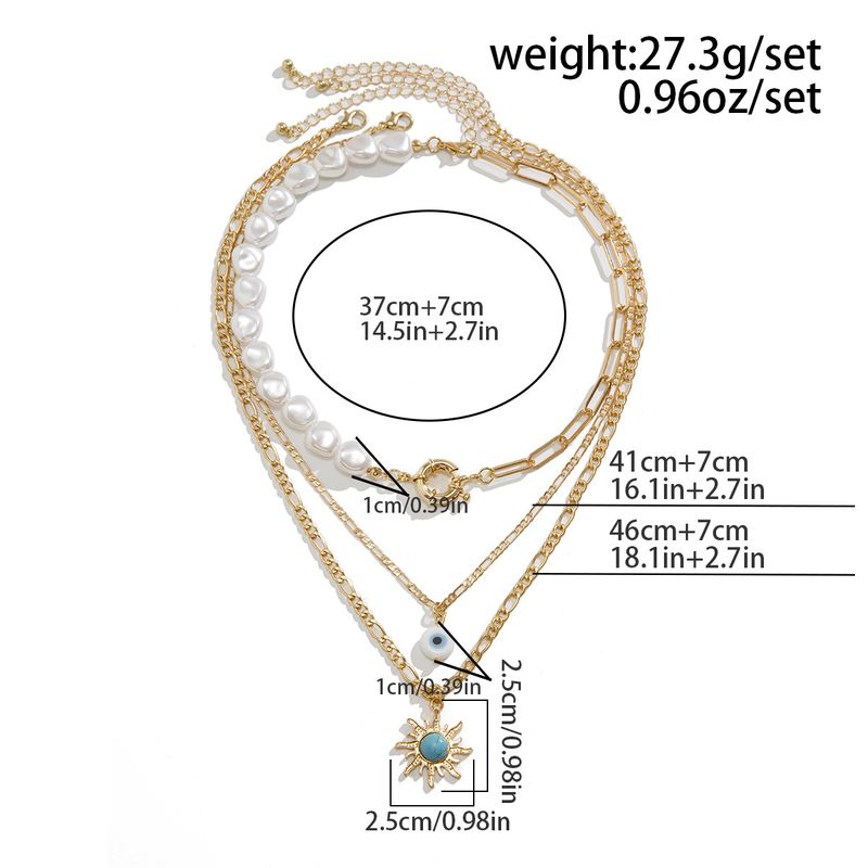 Gioielli transfrontalieri europei e americani, collana di perle di forma speciale in stile etnico, catena a clavicola in lega retrò con ciondolo a forma di occhio di sole_voghion.com