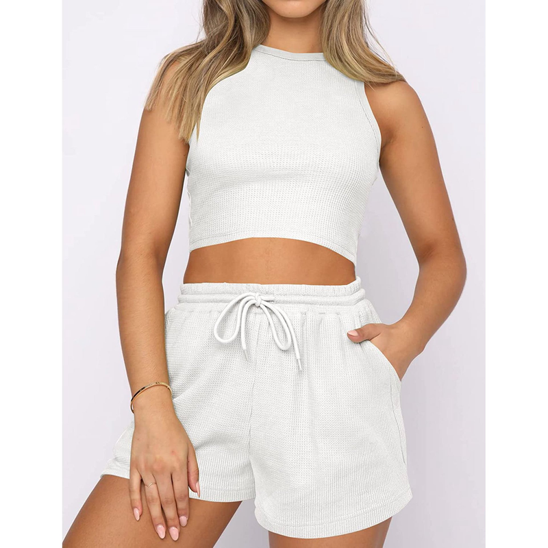 Ensemble 2 pièces pour femme, débardeur sans manches, couleur unie, style décontracté, été 2025_voghion.com