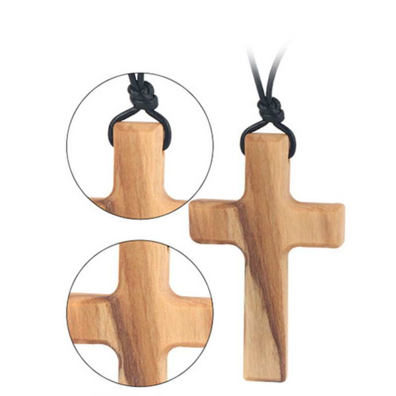 Handmade Olive Wood Cross Necklace Olive Wood Cross Pendant Gift_voghion.com