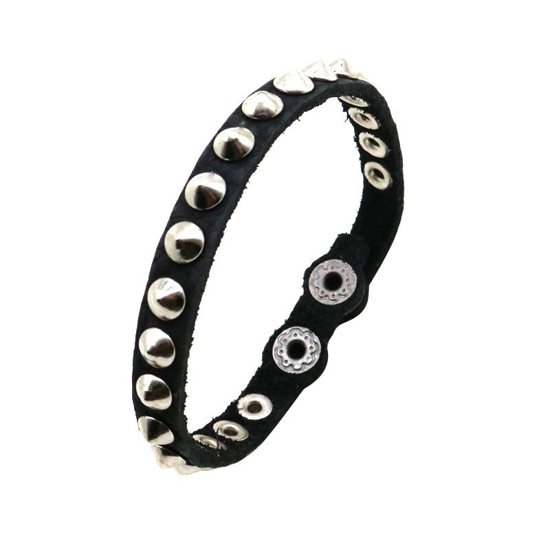 Braccialetto Punk One Row Spike in pelle di mucca, accessori rock non mainstream_voghion.com