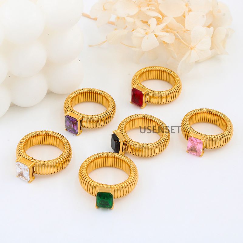 Bague en acier inoxydable pour femme, anneau élastique faible, couleur incrustée de zircons, anneau en acier titane, simple_voghion.com