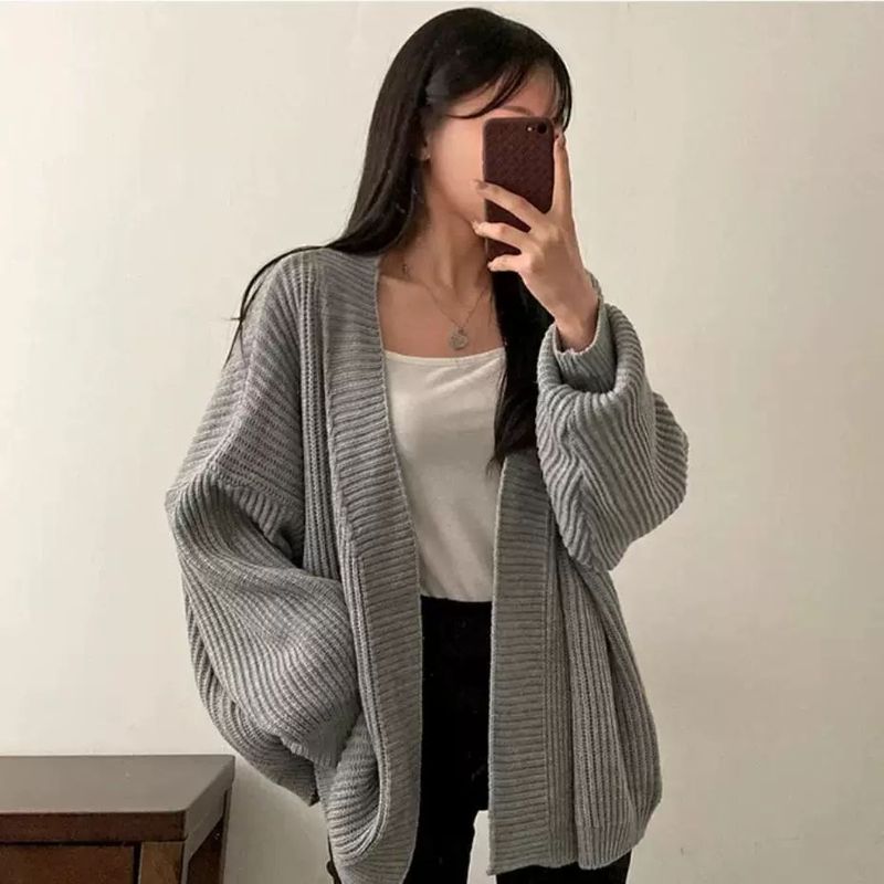 South Korea Chic Autumn Winter Age-Reducing Loose Casual Lazy Versatile Mid-Length Sweater Cardigan Women's Warm Coat_voghion.com