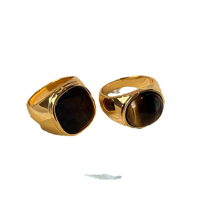 Hot Sales Foxanry Gold Color Tiger's Eye Rings For Women Couples Creative Personality Vintage Simple New Fashion Birthday Jewelry_voghion.com