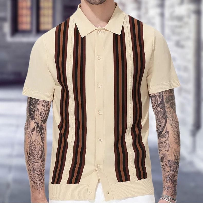 Polo d'affaires à manches courtes pour hommes, rayé vert, coupe ajustée, pull tricoté, tendance, SY0113, été_voghion.com
