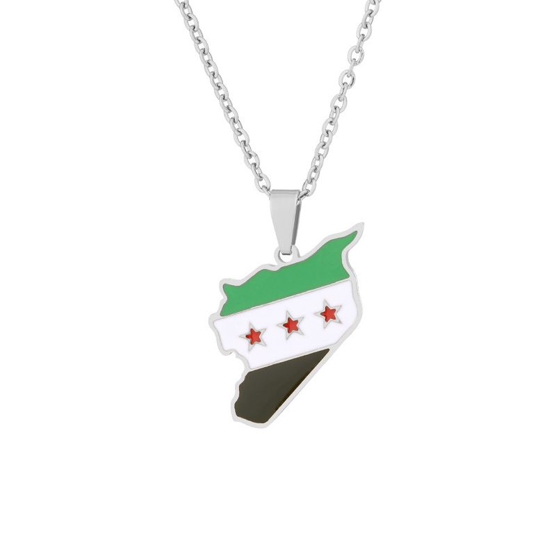Collana con mappa e bandiera dell'esercito siriano libero in acciaio inossidabile, accessori per catene di maglioni per coppie da uomo e da donna_voghion.com