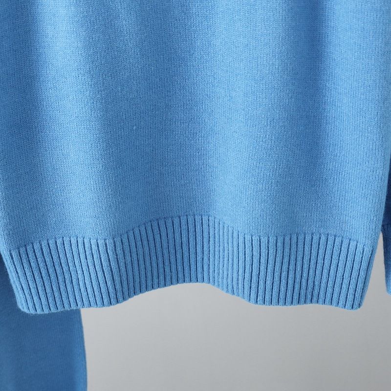 Ensemble de pantalons tricotés doux et polyvalents pour femmes, col mi-haut, pull ample décontracté, vent doux_voghion.com