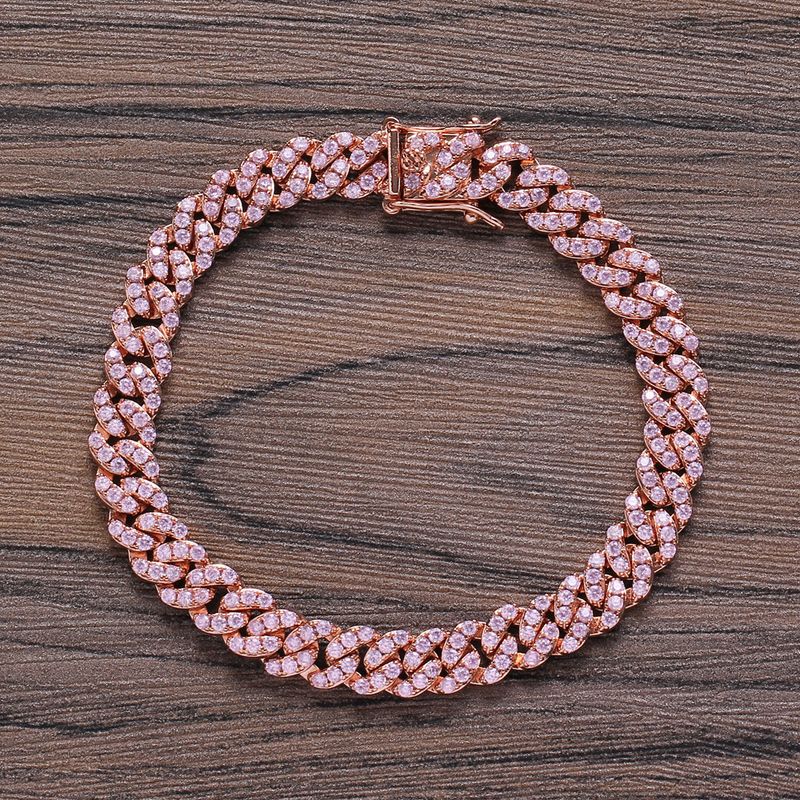 8mm Three Chain Copper Micro Pave Zircon Cuban Women's Hip Hop Bracelet_voghion.com