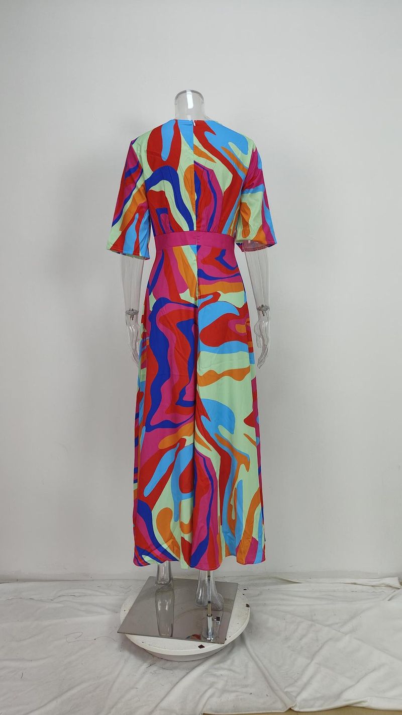 Abito a maniche lunghe con scollo a V stampato, vestibilità attillata, elegante e attillato, da donna, primavera 2025_voghion.com