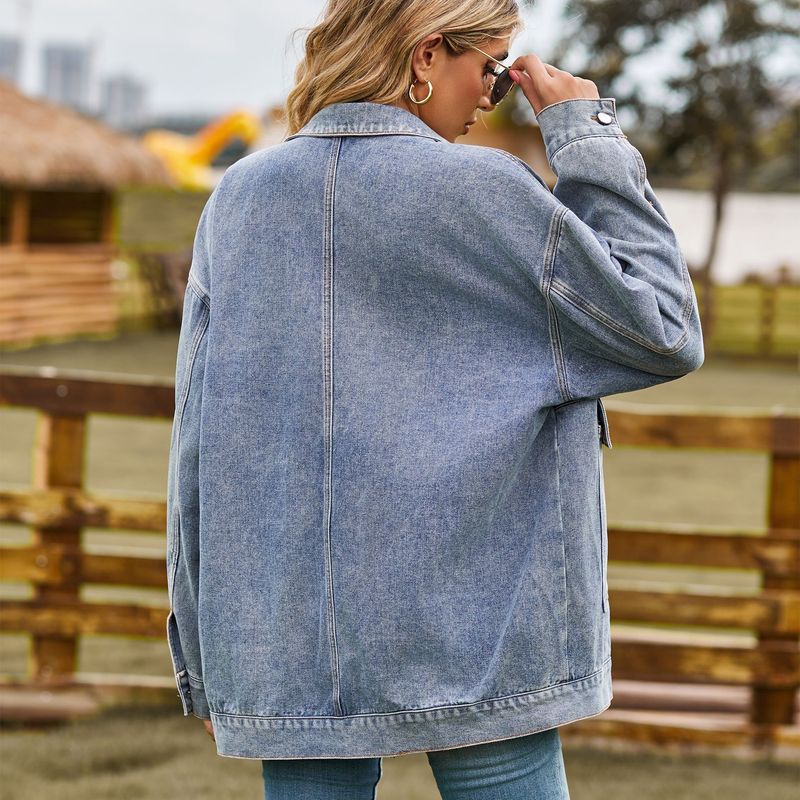 villsäiteg schlank retro klassesch locker Denim Casual Jacket Top fir Fraen_voghion.com