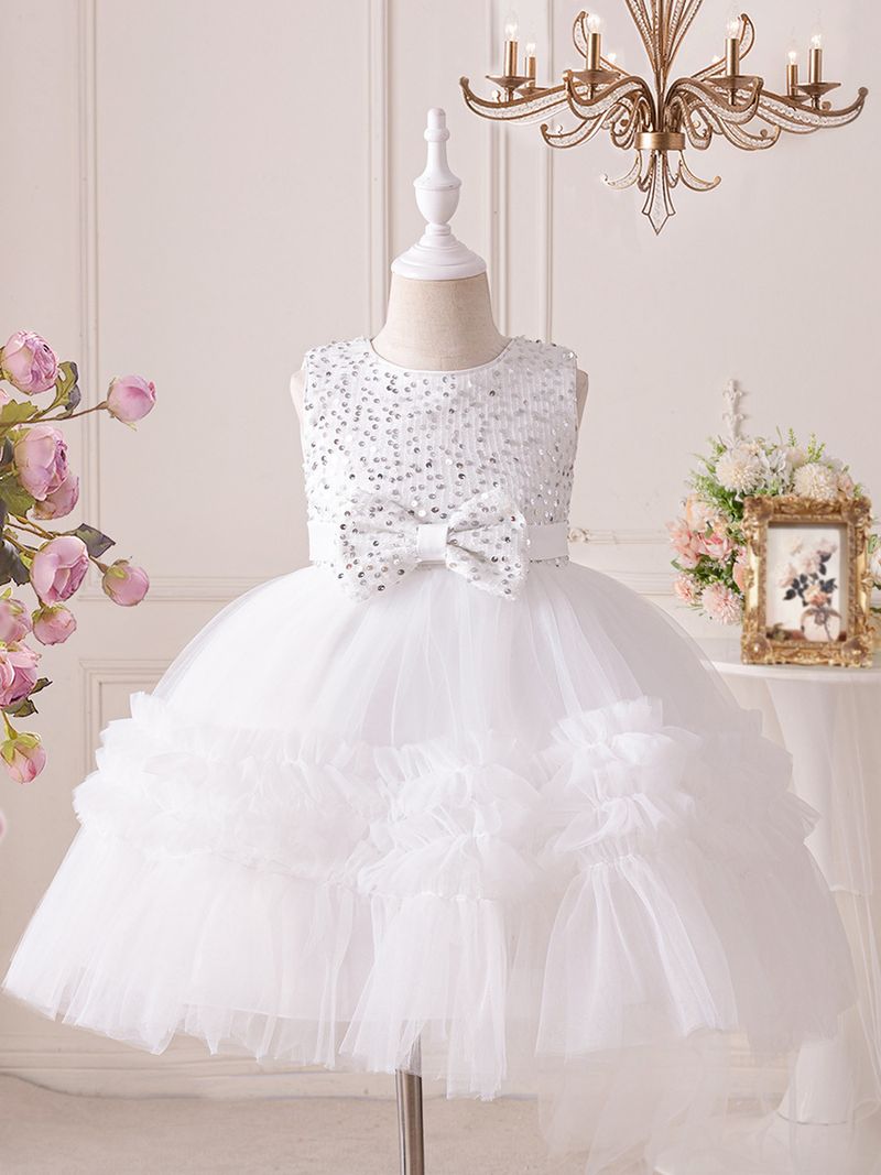 Vêtements d'été pour enfants, robe de princesse à nœud, robe de demoiselle d'honneur pour bébé, jupe à paillettes, en maille moelleuse, pour fille, nouvelle collection_voghion.com