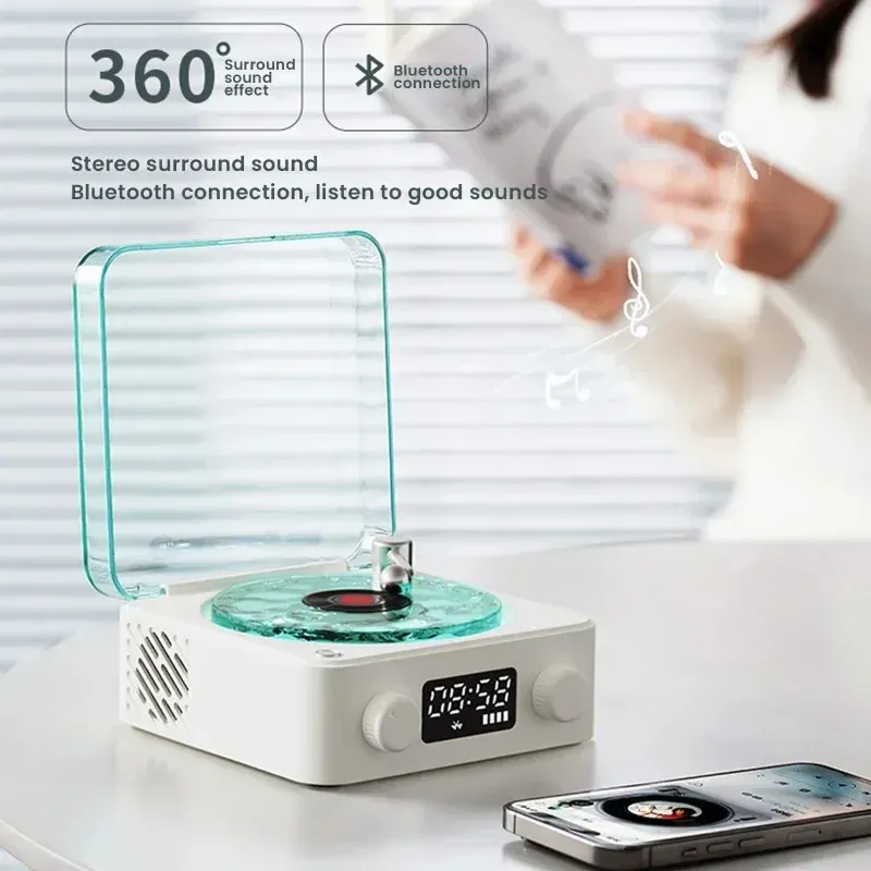 Waves Vinyl Player Bluetooth-Speaker With White Noise Retro Turntable Speaker Sleep Aid Vitrola Shaped Speaker With RGB Light_voghion.com