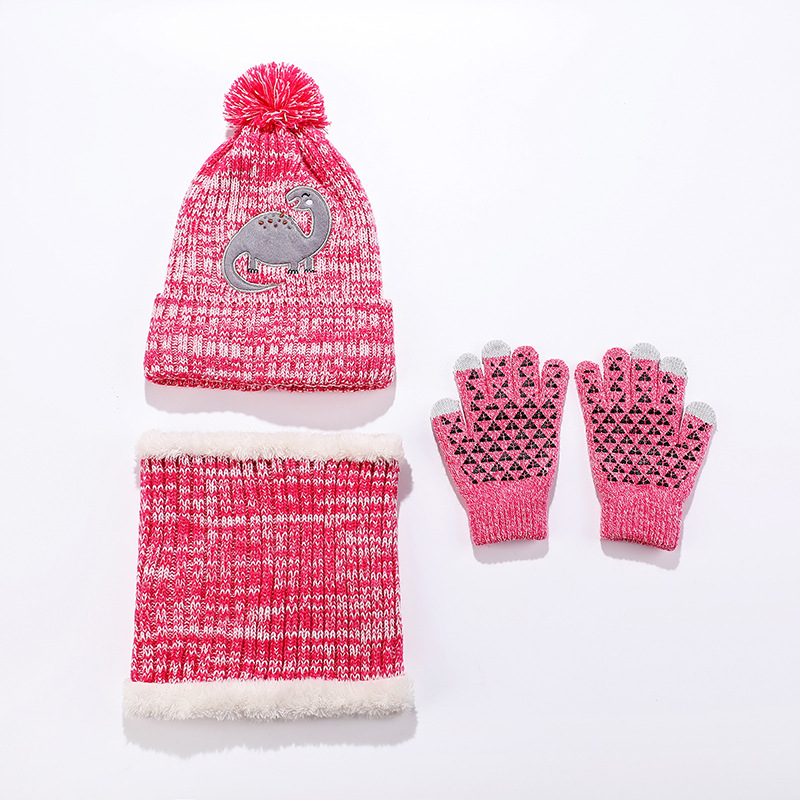 TGOGO 1 Set Kids Winter Beanie Hats Snood Gloves Snood Snood Gloves 3 in 1 Thickening Soft Thermal Knitted Beanie Καπέλα Beanie με μοτίβο δεινοσαύρων Θερμότερα μαγικά γάντια λαιμού_voghion.com