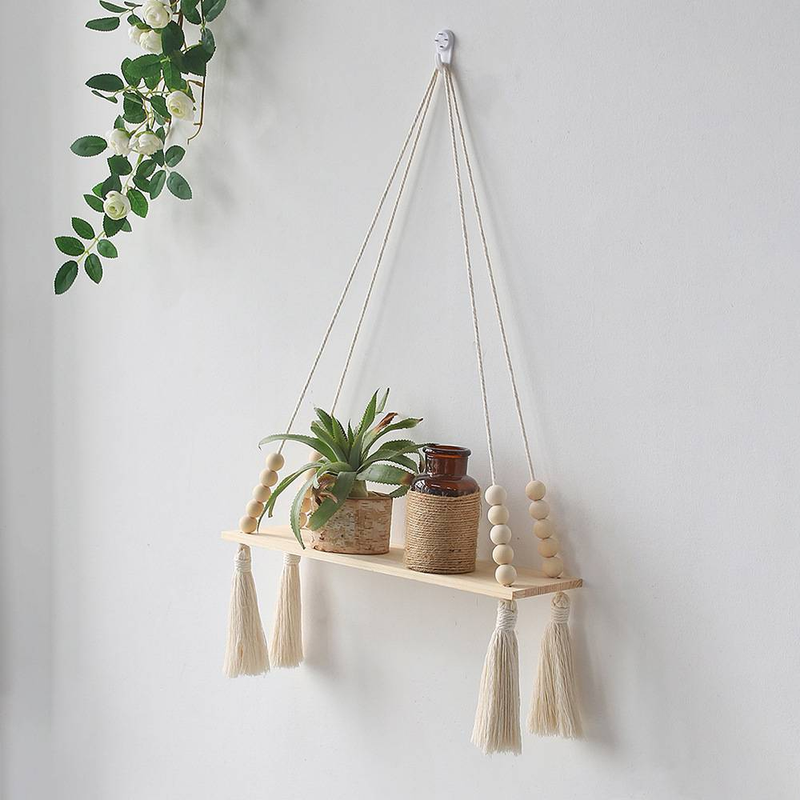 Bohemian style hand-woven rack tapestry wall decoration shelf flower basket bracket ins homestay decoration_voghion.com