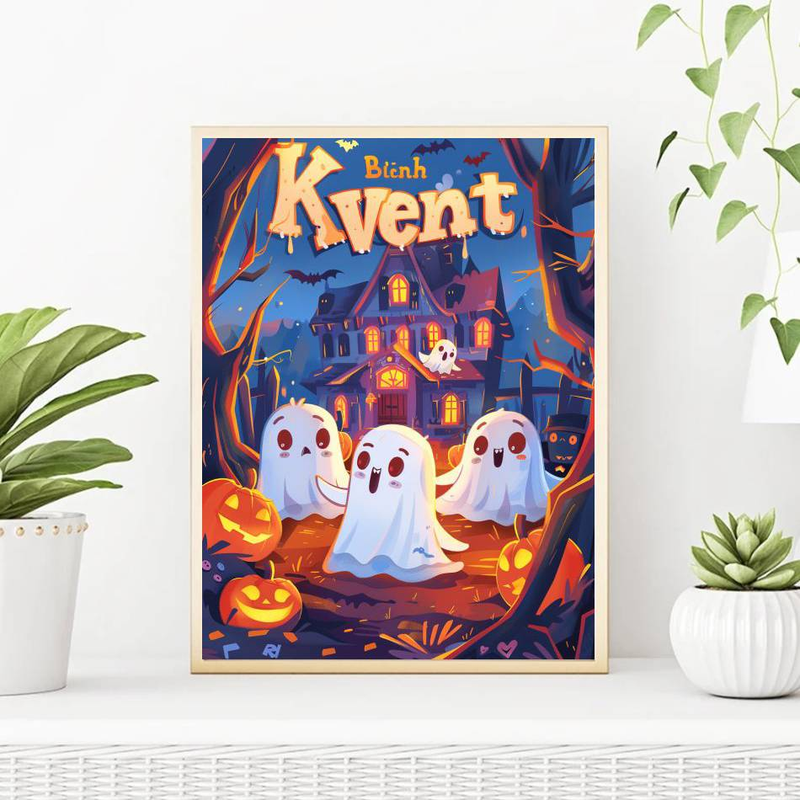 RUOPOTY Oliemaling efter tal-sæt Billedmaling Sød spøgelsesmaling til maleri Halloween-kunst_voghion.com